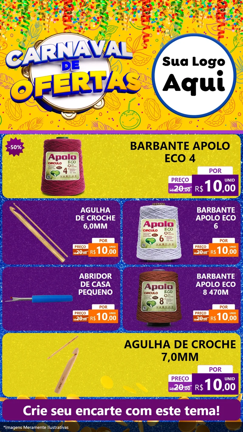 Modelo de TV para TV Vertical com o tema Carnaval de Ofertas para Armarinho e Aviamentos