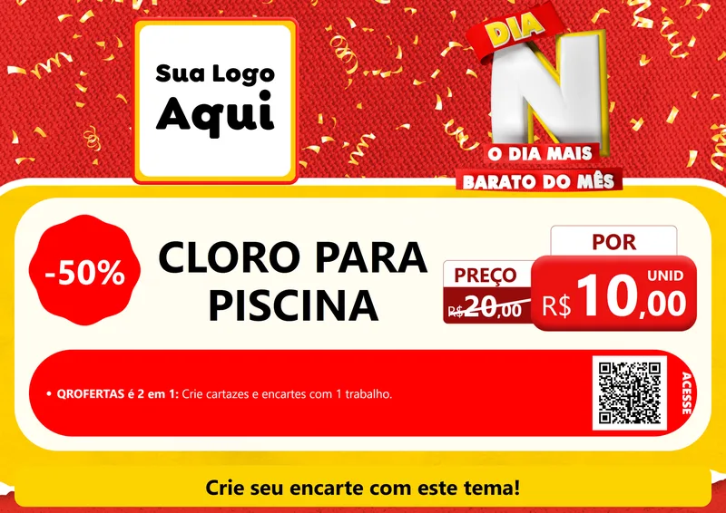 Modelo de Cartaz para Cartaz A4 Horizontal com o tema Dia N o Dia Mais Barato do Mês para Produtos para Piscina