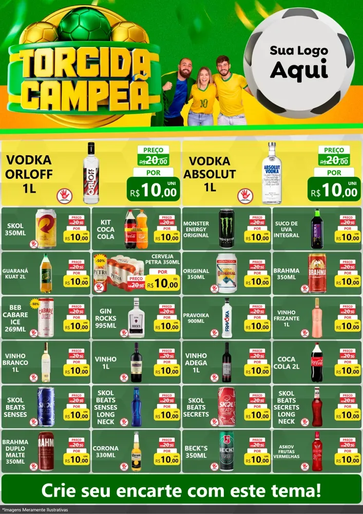 Modelo de Encarte para Encarte A4 Vertical com o tema Torcida Campeã - Copa para Distribuidora de bebidas