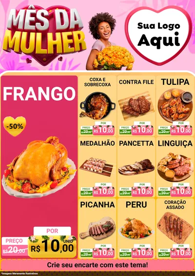 Modelo de Encarte para Encarte A4 Vertical com o tema Mês da Mulher para Assados
