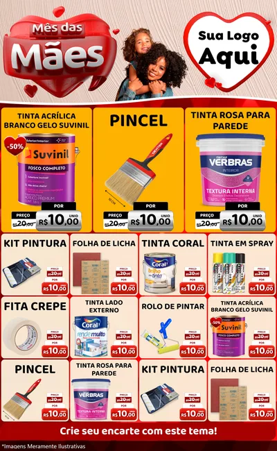 Modelo de Encarte para Encarte Grande com o tema Mês das Mães para Tintas e Ferramentas