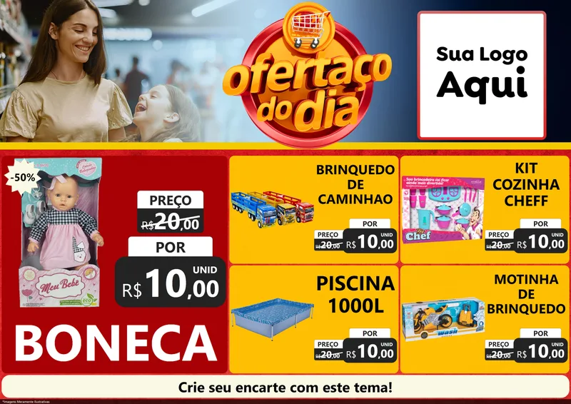 Modelo de Encarte para Encarte A4 Horizontal com o tema Ofertaço Do Dia para Brinquedos