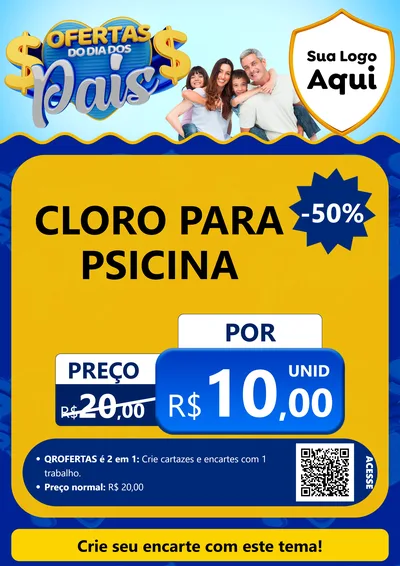 Modelo de Cartaz para Cartaz A4 Vertical com o tema Ofertas do Dia dos Pais para Produtos para Piscina