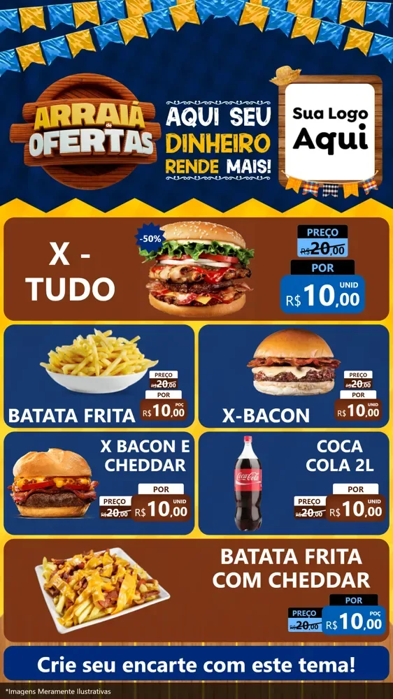 Modelo de TV para TV Vertical com o tema Arraiá de Ofertas - Junina para Hamburgueria