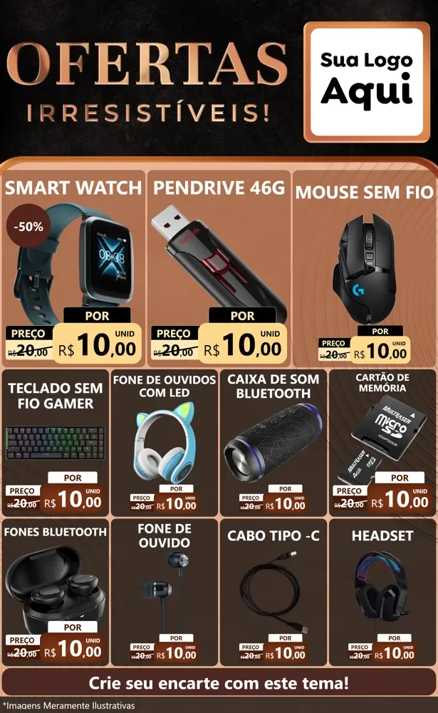 Modelo de Encarte para Encarte Grande com o tema Ofertas Irresistíveis! para Informática