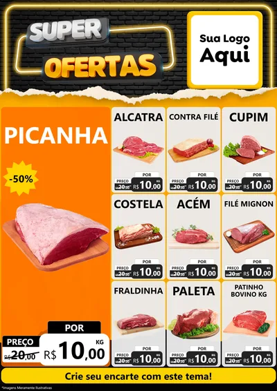 Modelo de Encarte para Encarte A4 Vertical com o tema Super Ofertas para Açougue