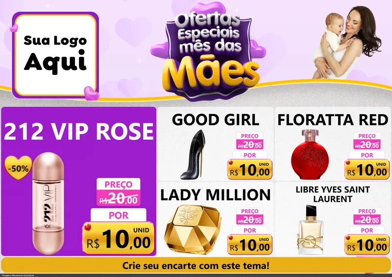 Modelo de Encarte para Encarte A4 Horizontal com o tema Ofertas Especiais - Mês das Mães para Perfumes