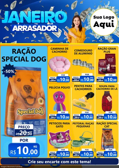Modelo de Encarte para Encarte A4 Vertical com o tema Janeiro Arrasador para Pet Shop