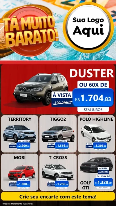 Modelo de Rede Social para Stories com o tema Está Muito Barato para Concessionaria de Carros