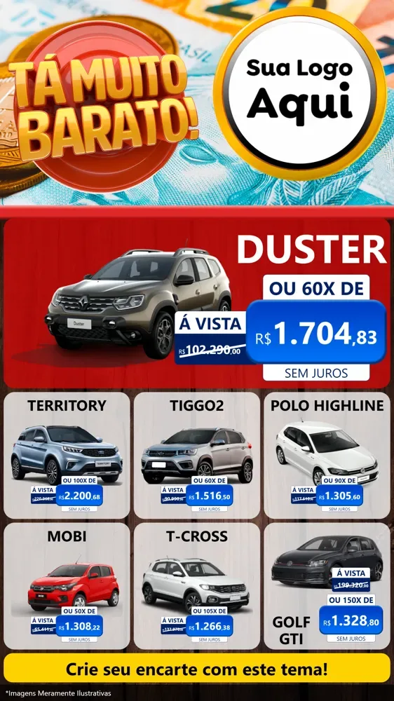 Modelo de Rede Social para Stories com o tema Está Muito Barato para Concessionaria de Carros