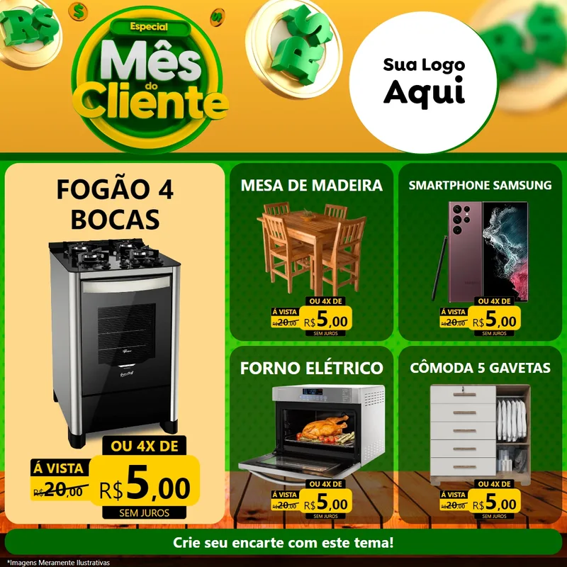 Modelo de Rede Social para Feed Facebook com o tema Especial Mês do Cliente para Móveis e Eletro