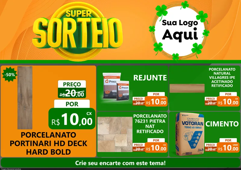 Modelo de Encarte para Encarte A4 Horizontal com o tema Super Sorteio para Pisos e revestimentos