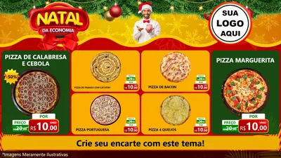 Modelo de TV para TV Horizontal com o tema Natal da Economia para Pizzaria