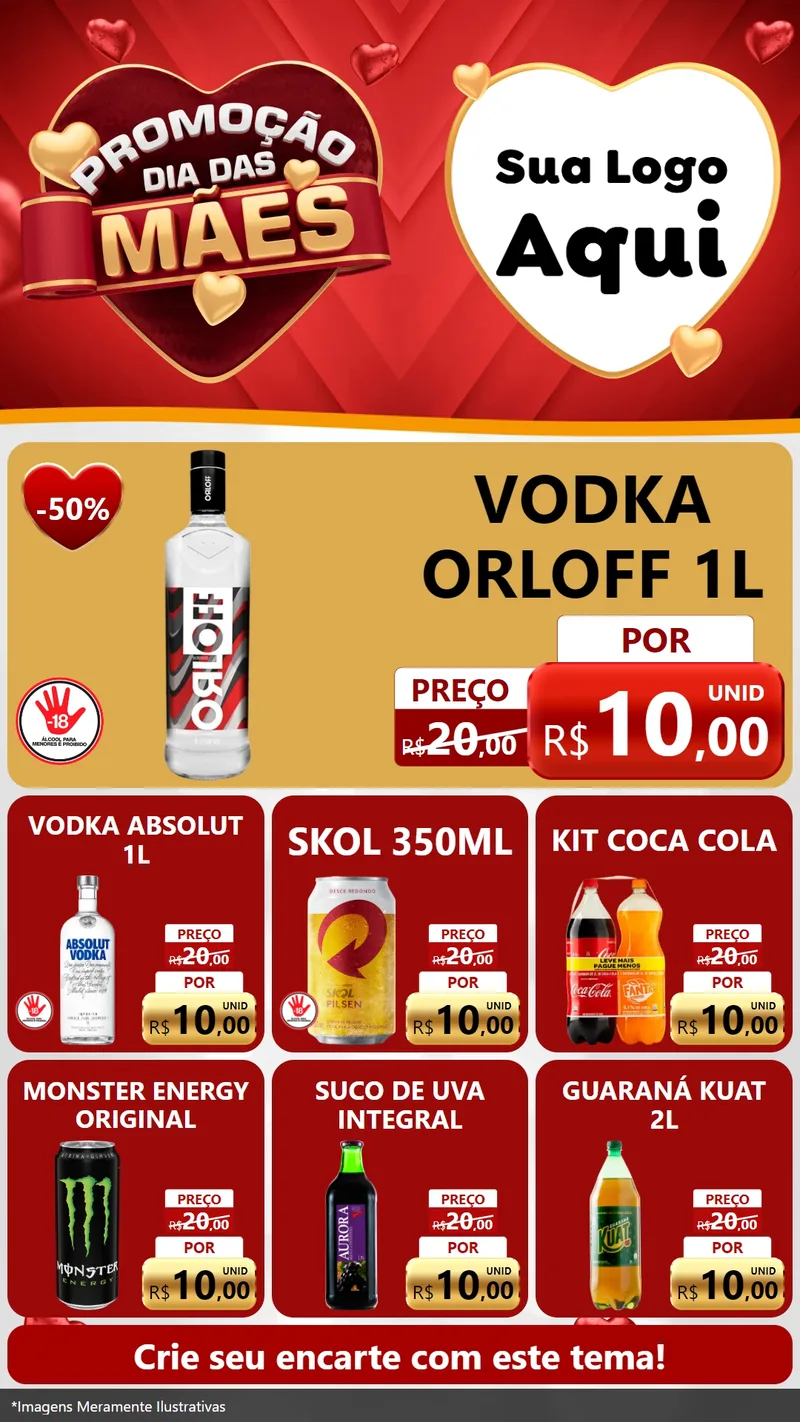 Modelo de Rede Social para Stories com o tema Promoção Dia das Mães para Distribuidora de bebidas