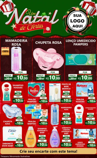 Modelo de Encarte para Encarte Grande com o tema Um Natal de Ofertas para Bebês