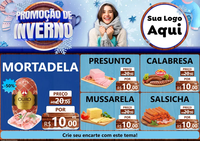 Modelo de Encarte para Encarte A4 Horizontal com o tema Promoção de Inverno para Frios e Laticínios