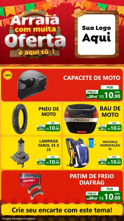 Modelo de TV para TV Vertical com o tema Arraiá Com Muita Oferta - É Aqui Sô! para Moto peças