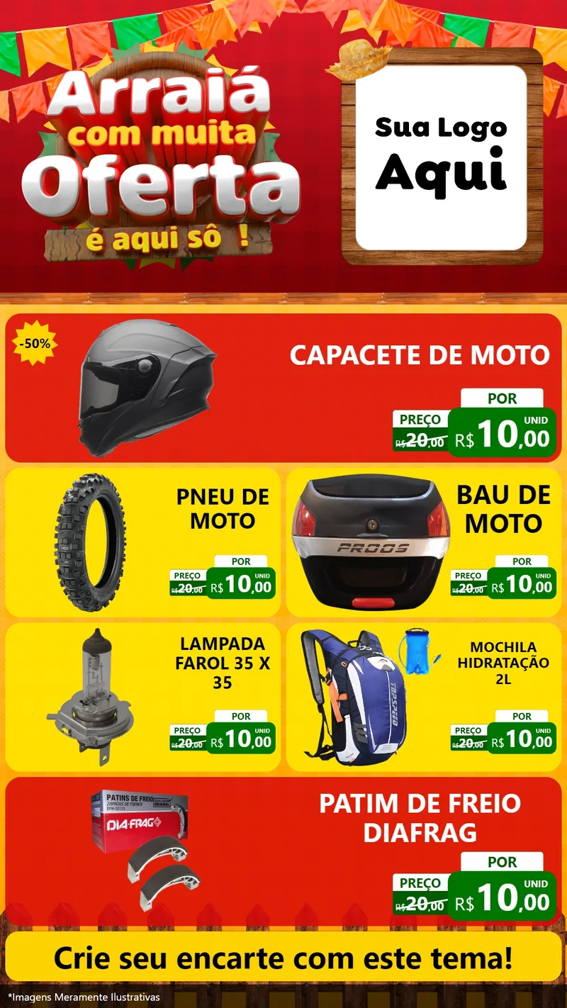 Modelo de TV para TV Vertical com o tema Arraiá Com Muita Oferta - É Aqui Sô! para Moto peças