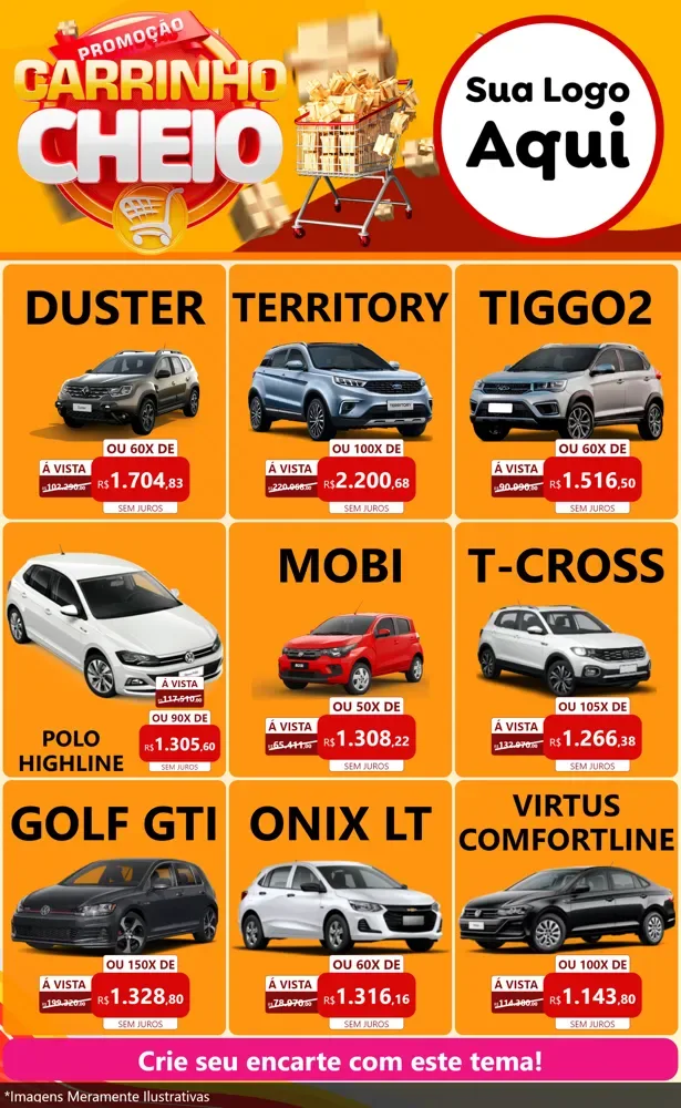 Modelo de Encarte para Encarte Grande com o tema Promoção carrinho cheio para Concessionaria de Carros