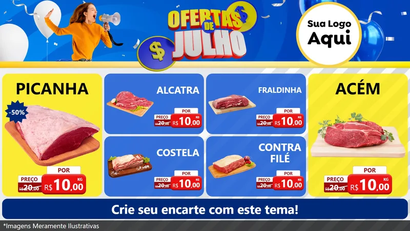 Modelo de TV para TV Horizontal com o tema Ofertas de Julho para Açougue