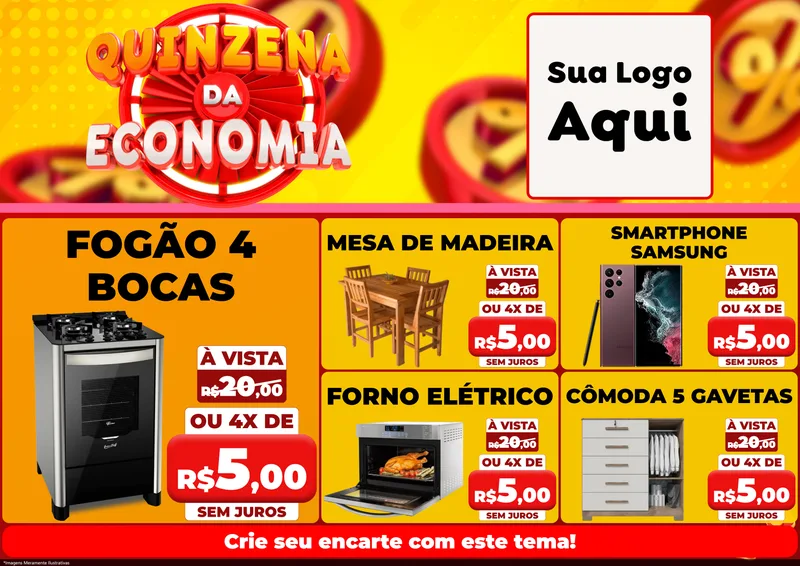 Modelo de Encarte para Encarte A4 Horizontal com o tema Quinzena Da Economia para Móveis e Eletro