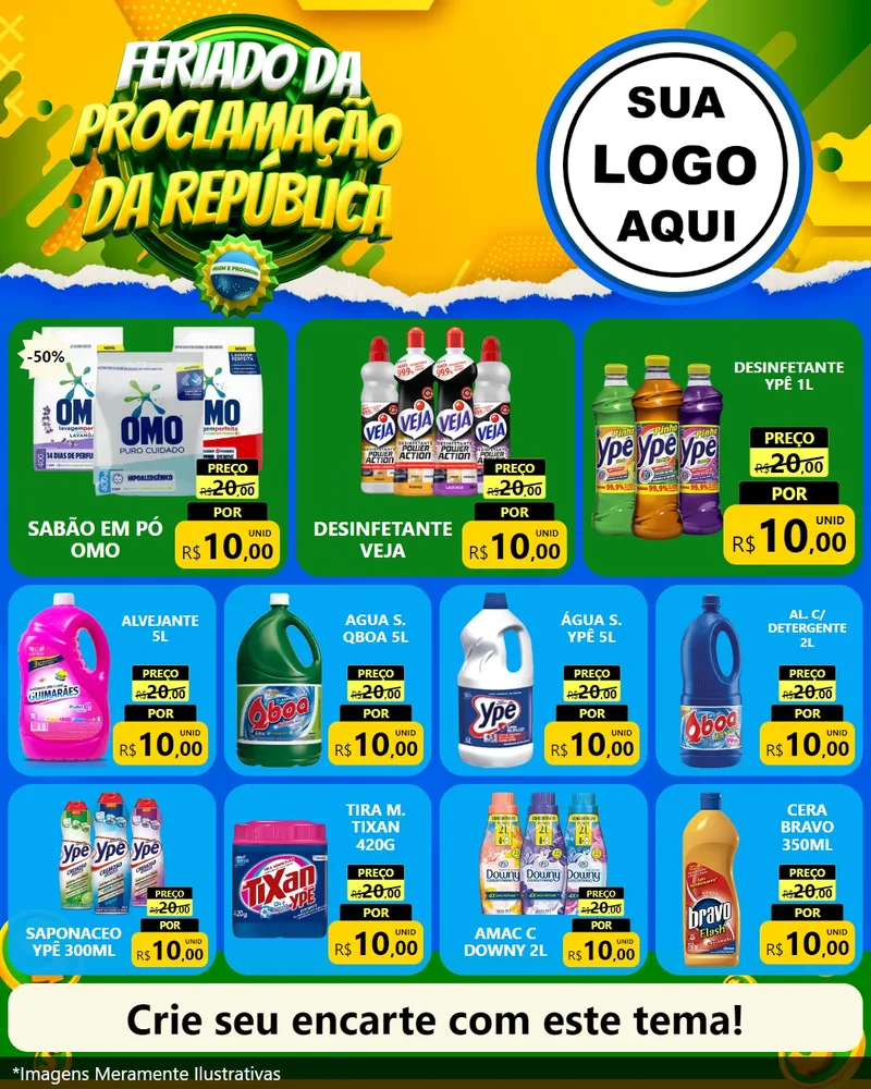 Modelo de Rede Social para Feed Instagram com o tema Feriado da Proclamação da República para Produtos de Limpeza