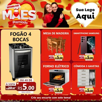 Modelo de Rede Social para Feed Facebook com o tema Semana das Mães Premiada para Móveis e Eletro