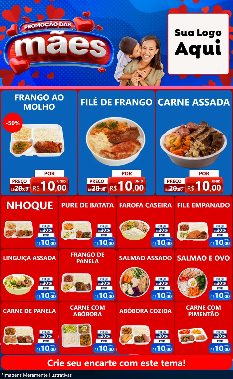 Modelo de Encarte para Encarte Grande com o tema Promoção das Mães para Restaurante