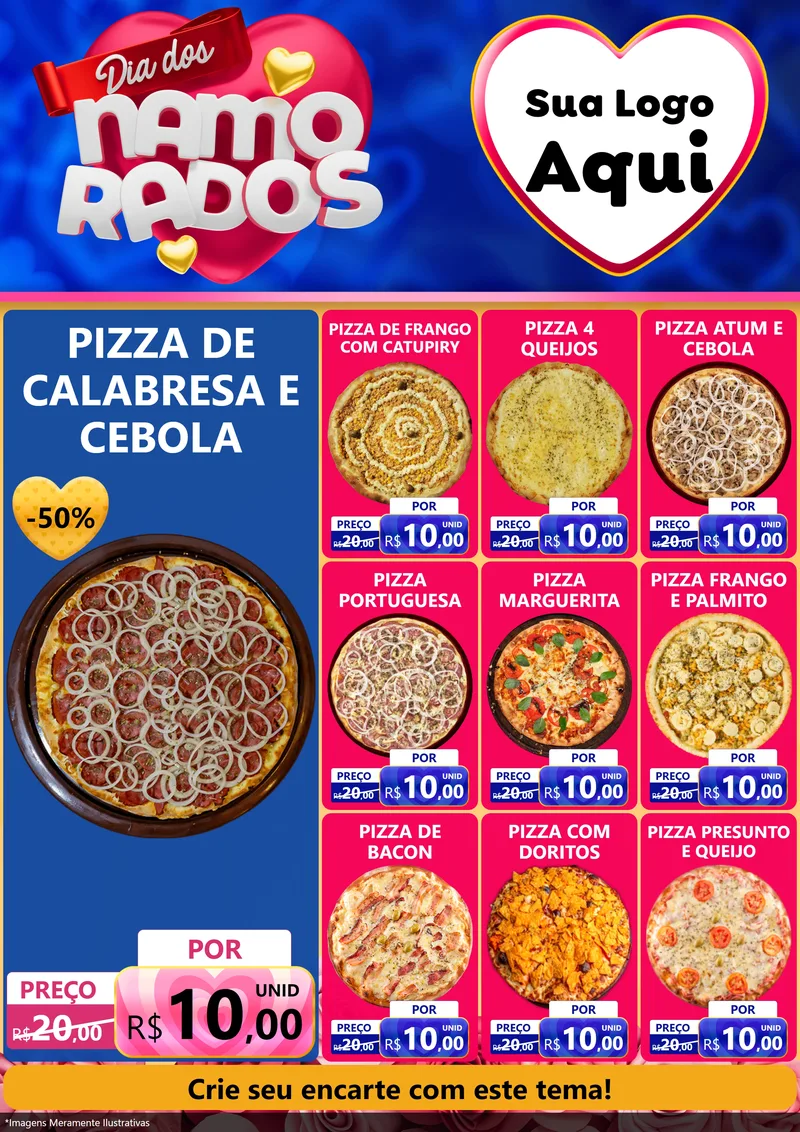 Modelo de Encarte para Encarte A4 Vertical com o tema Dia dos namorados para Pizzaria