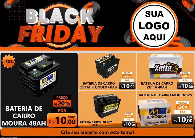 Modelo de Encarte para Encarte A4 Horizontal com o tema Black Friday para Baterias Elétricas