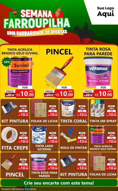 Modelo de Encarte para Encarte Grande com o tema Semana Farroupilha - Uma Barbaridade de Ofertas para Tintas e Ferramentas