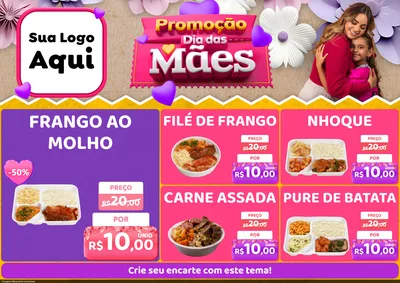 Modelo de Encarte para Encarte A4 Horizontal com o tema Promoção Dia das Mães para Restaurante