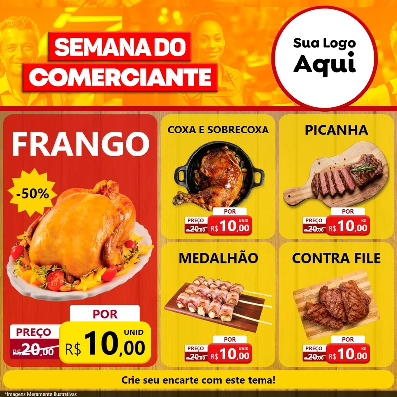 Modelo de Rede Social para Feed Facebook com o tema Semana do Comerciante para Assados