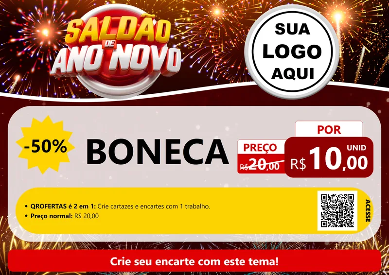 Modelo de Cartaz para Cartaz A4 Horizontal com o tema Saldão de Ano Novo para Brinquedos