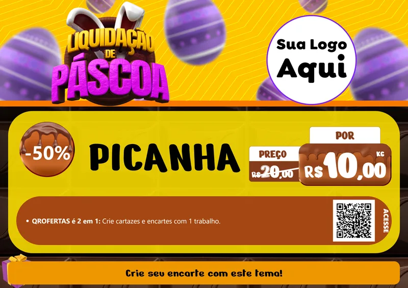 Modelo de Cartaz para Cartaz A4 Horizontal com o tema Liquidação de Páscoa para Açougue
