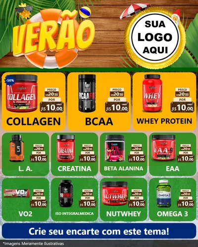 Modelo de Rede Social para Feed Instagram com o tema Verão para Suplementos alimentares
