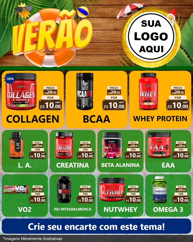 Modelo de Rede Social para Feed Instagram com o tema Verão para Suplementos alimentares