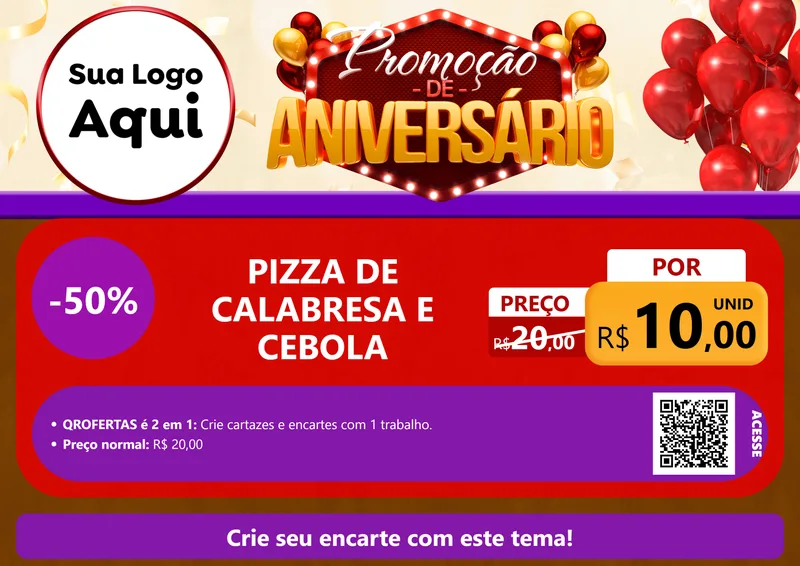 Modelo de Cartaz para Cartaz A4 Horizontal com o tema Promoção de Aniversário para Pizzaria