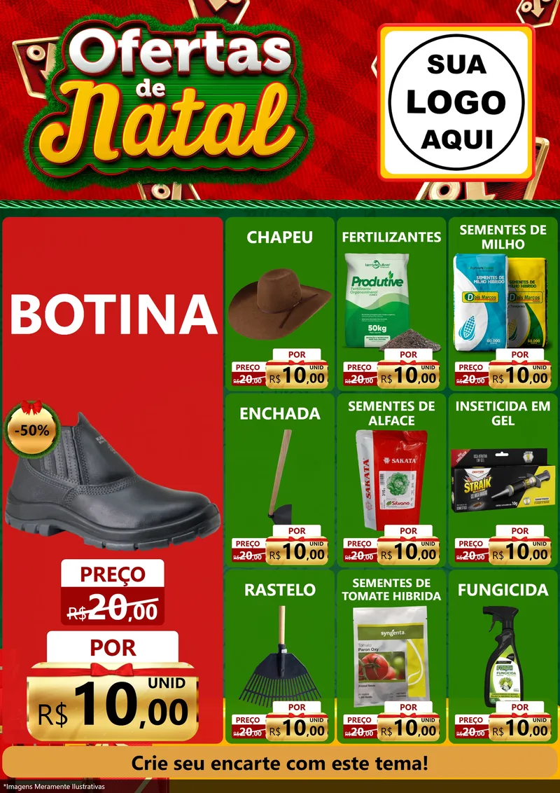 Modelo de Encarte para Encarte A4 Vertical com o tema Ofertas de Natal para Agropecuária