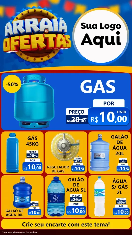 Modelo de Rede Social para Stories com o tema Arraiá de Ofertas - Junina para Água e gás