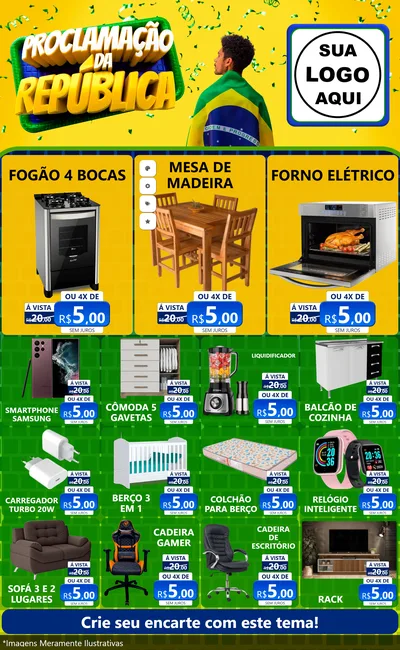 Modelo de Encarte para Encarte Grande com o tema Proclamação da República para Móveis e Eletro
