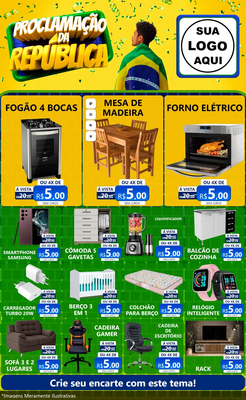 Modelo de Encarte para Encarte Grande com o tema Proclamação da República para Móveis e Eletro