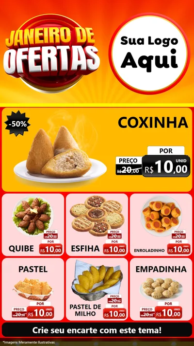 Modelo de Rede Social para Stories com o tema Janeiro de Ofertas para Salgadaria