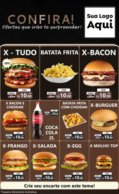 Modelo de Encarte para Encarte Grande com o tema Confira! Ofertas que irão te surpreender! para Hamburgueria