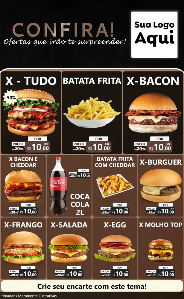Modelo de Encarte para Encarte Grande com o tema Confira! Ofertas que irão te surpreender! para Hamburgueria