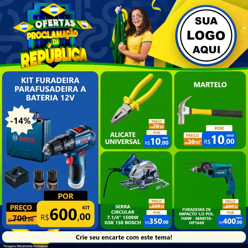 Modelo de Rede Social para Feed Facebook com o tema Ofertas Proclamação da República para Maquinas e Ferramentas