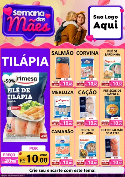Modelo de Encarte para Encarte A4 Vertical com o tema Semana das Mães para Peixaria