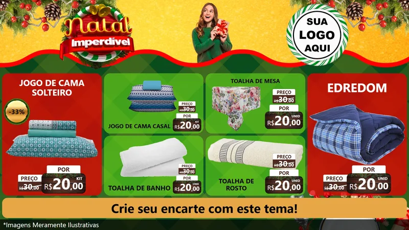 Modelo de TV para TV Horizontal com o tema Natal Imperdível para Cama, Mesa e Banho