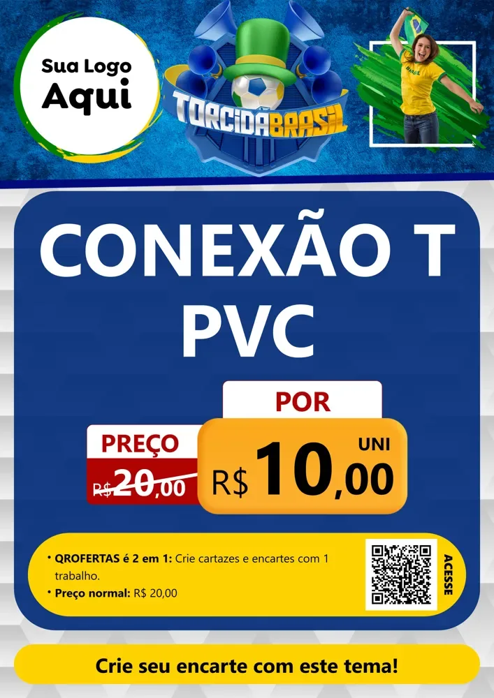 Modelo de Cartaz para Cartaz A4 Vertical com o tema Torcida Brasil - Copa para Tubos e conexões