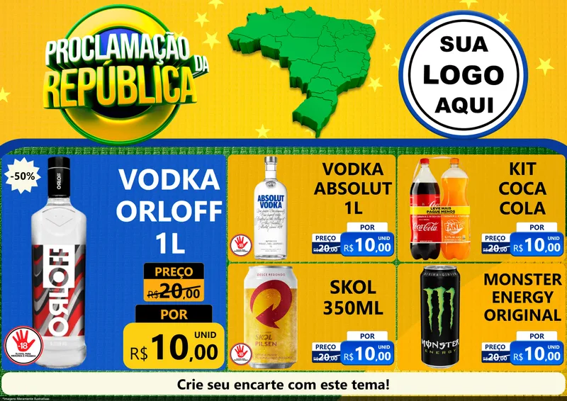 Modelo de Encarte para Encarte A4 Horizontal com o tema Proclamação da República para Distribuidora de bebidas